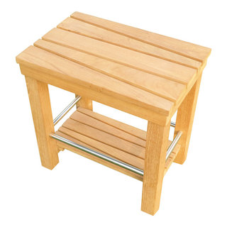 Dussi Teak Wood Corner Shower Bench Stool with Toiletries Holder