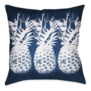 Coastal Blue Coral Grid Outdoor Pillow - 26x26