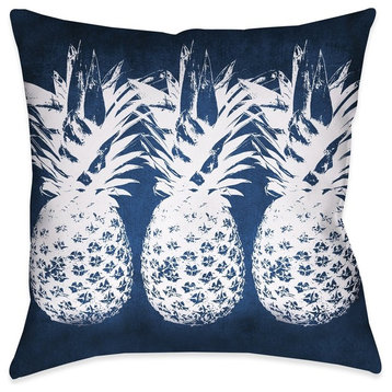 Laural Home Indigo Pineapples Outdoor Pillow, 18"x18"