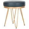 Jenine Faux Ostrich Round Bench in Navy and Gold Finish