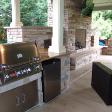 outdoor kitchen and  fireplace