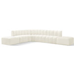Meridian Furniture - Arc Velvet Upholstered 7-Pc. L-Shaped Modular Sectional, Cream - Give your living room or den the perfect blend of style and versatility with this Arc velvet fabric curved modular Sectional. Part of the Arc modular furniture collection, this Sectional comes upholstered in rich cream velvet fabric and features deep channel tufting that adds a touch of luxury while enhancing comfort and support. A seamless combination of form and function, this chair can be used with other Arc pieces to create a myriad of configurations in your well-curated room.