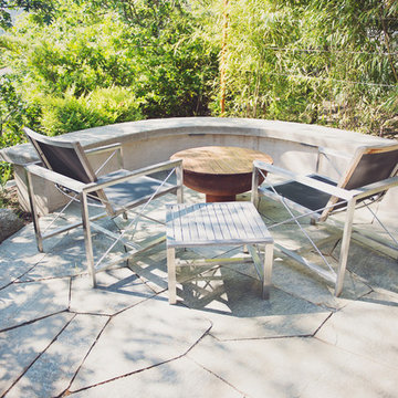Patio seating and Steel Fire Bowl with an Ipe Cover