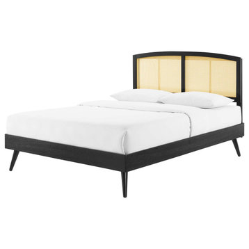 Platform Bed Frame, Full Size, Wood, Black, Modern Mid-Century, Bedroom Master