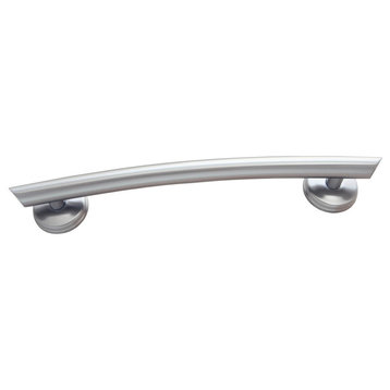 Curved Contemporary Arched Grab Bar With Grips and Anchors, Brushed Nickel, 16"