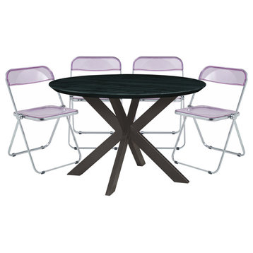 LeisureMod Lawrence 5-Piece Dining Set With Chairs and Dining Table, Magenta