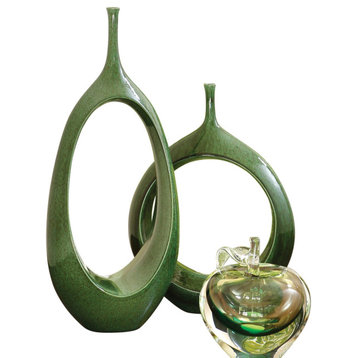 Open Oval Ring Vase, Green, Small