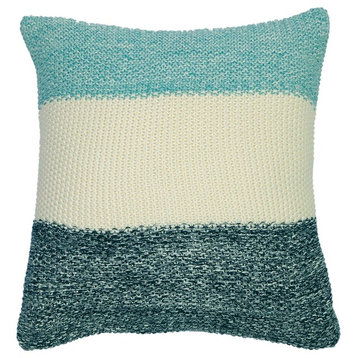 Marl Moss Striped Cotton knit pillow, Navy, Natural, and Beach Blue