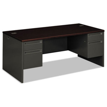 Hon 38000 Series Double Pedestal Desk, 72"X36"X29-1/2", Mahogany/Charcoal