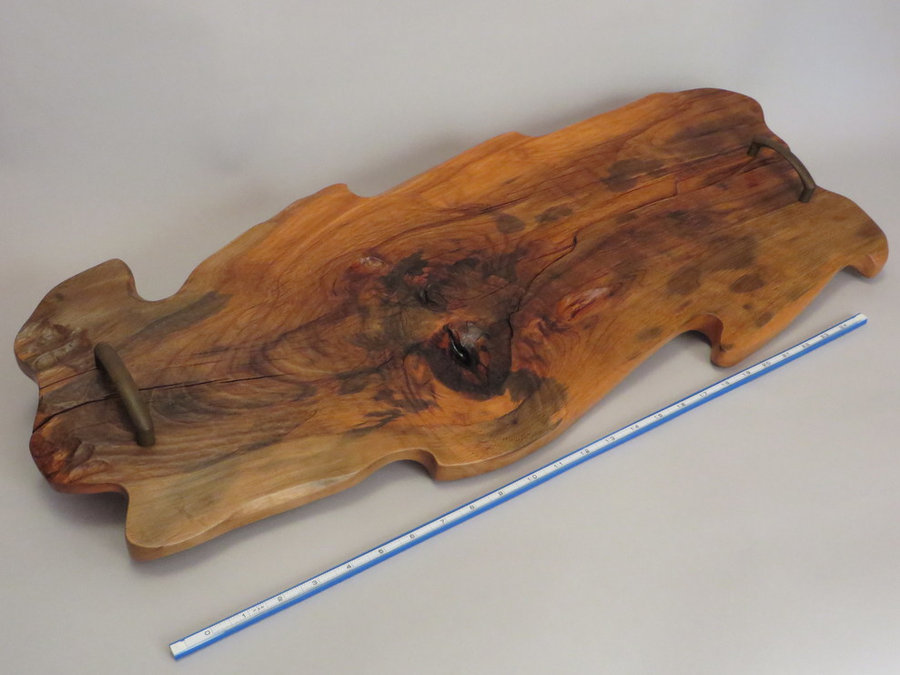 Tray 17020: Beech, Footed, Rustic Surface, Pull Handles.