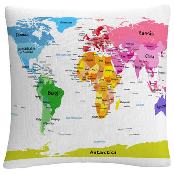Michael Tompsett 'World Map for Kids II' Decorative Throw Pillow