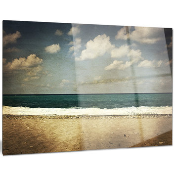 "Vintage Beach With Heavy Clouds" Glossy Metal Wall Art, 28"x12"