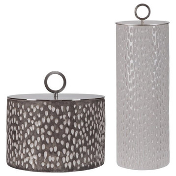 Bowery Hill Modern Ceramic Container in Off White (Set of 2)
