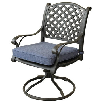 Stinson Dining Swivel Rocker Chairs, Set of 2, Dark Lava Bronze/Navy Blue