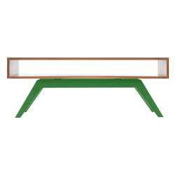 Eastvold Furniture - Elko Coffee Table, Walnut, Green Base - Coffee Tables