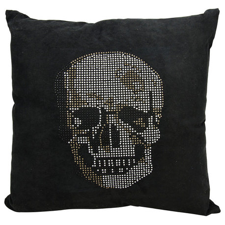 Mina Victory Luminescence Rhinestone Skull Pillow, Black, 18"x18"