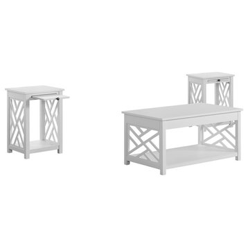 Coventry 36" Coffee Table and Two End Tables, Tray Shelf, Set of 3, White