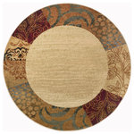 Tayse Rugs - Sedona Transitional Floral Beige Round Area Rug, 5' Round - Invoke a sense of tranquility with the natural colors and patterns of this transitional area rug. Featuring an antique ivory and buff beige field surrounded by a botanical border with burnished gold
