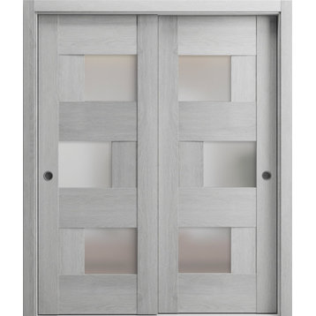 Closet Bypass Doors 56 x 96, 6933 Light Grey Oak & Frosted Glass