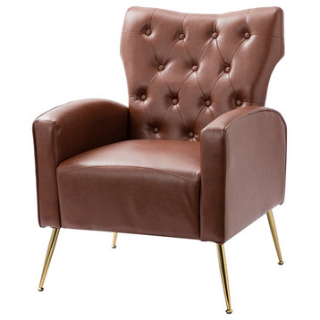 38" High Comfy Armchair With Metal Legs, Brown