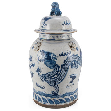 Vintage Temple Jar Dragon Motif, Large
