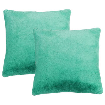 Fox Faux Fur Throw Pillow Covers, Set of 2, Blue Turquoise