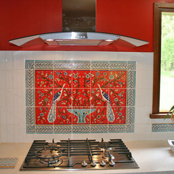 Paula's red peacocks kitchen backsplash tile - Tile