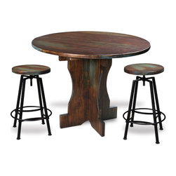 Sunset Trading - 3-Piece Round Pub Set, Distressed Walnut Finish - Indoor Pub And Bistro Sets