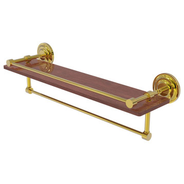 Que New 22" Wood Shelf with Gallery Rail and Towel Bar, Polished Brass