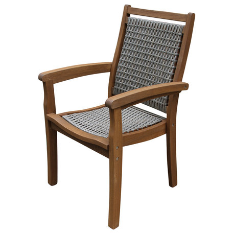 Stacking Gray Wicker and Eucalyptus Armchair