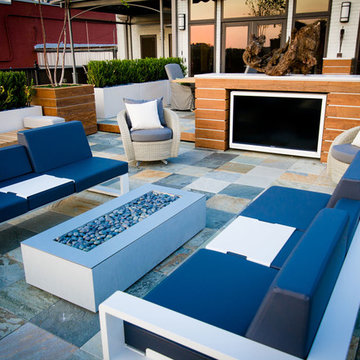 Modern Patio Design with Rectangular Outdoor Fireplace from Stardust Modern Desi