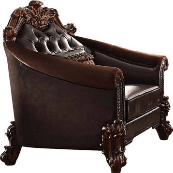 43" Dark Brown Faux Leather Tufted Barrel Chair