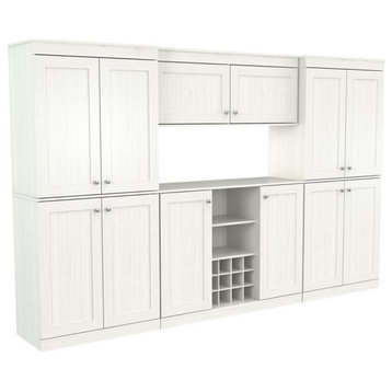 Inval Shaker Style 4 Piece Buffet and Pantry Set in Washed Oak Engineered Wood