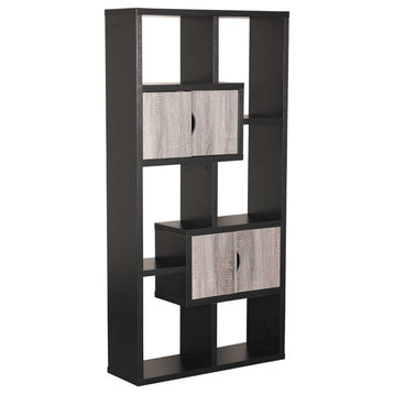 Benzara BM204164 Wooden Bookcase with 4 Doors & 6 Shelves, Black/Distressed Gray