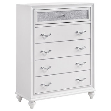 5 Drawers Chest With Acrylic Crystal Accent, Gray and White