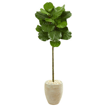 5' Fiddle Leaf Artificial Tree in Sand Colored Planter