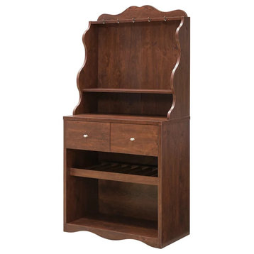 Contemporary Storage Cabinet, 2 Drawers With Pull Handles & Open Shelves, Walnut