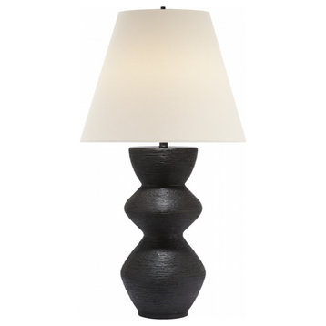Utopia Table Lamp, 1-Light, Aged Iron, Linen Round Shade, 27.75"H