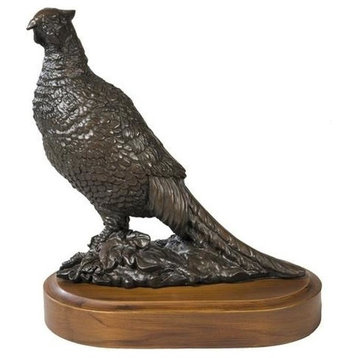 Sculpture Statue Standing Pheasant Bird Brown Hand Painted Resin OK