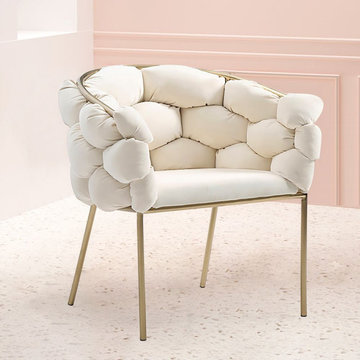 $509.99 Modern Velvet Accent Chair Beige Upholstered Armchair with Gold Legs