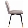Set of 2 Dining Chair, Black Legs With Golden Caps & Channeled Velvet Seat, Gray