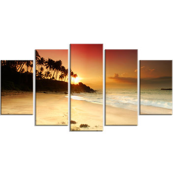 "Amazing Sunset And Beach in Sri Lanka" Seashore Wall Art, 5 Panels, 60"x32"