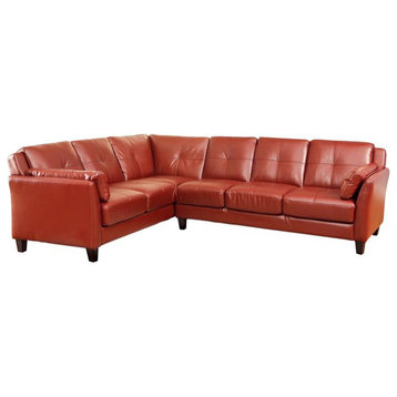 Furniture of America Billie Faux Leather L-shaped Sectional in Red