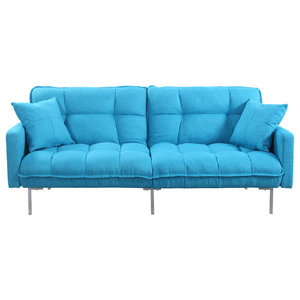 Chai Microsuede Sofa Bed Contemporary Futons By Modern Plush Tufted Linen Fabric Splitback Sleeper Futon Blue