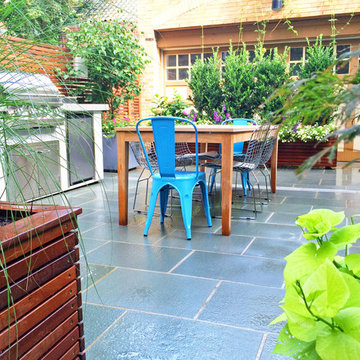 Brooklyn Backyard - Bluestone Patio, Ipe Fence, Ipe Planters, BBQ Island, Dining