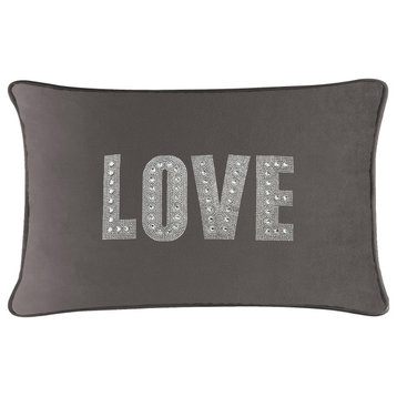 Sparkles Home Love Montaigne Pillow, Charcoal Velvet, 14x20"
