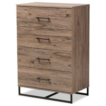 Modern and Contemporary Rustic Oak Finished Wood 4-Drawer Storage Chest