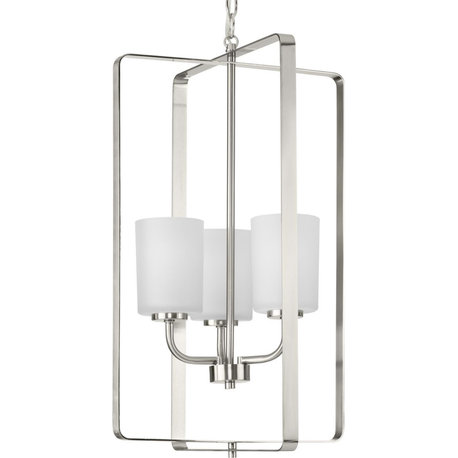 League Collection 3-Light Modern Farmhouse Foyer Chandelier, Brushed Nickel