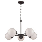 Elk Home - Beckett 5-Light Chandelier, Oil Rubbed Bronze With Opal White Glass - Five light chandelier in oil rubbed bronze with white opal glass. Overall hanging height 77 inches, comes with 12 feet of wire and 6 feet of chain. Uses five 60 watt medium base incandescent bulbs or led equivalent not included.