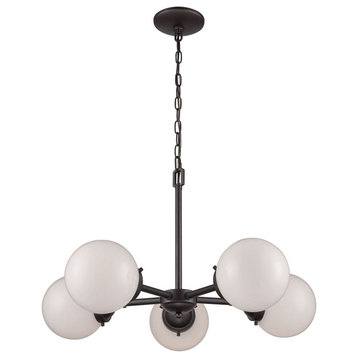 Beckett 5-Light Chandelier, Oil Rubbed Bronze With Opal White Glass